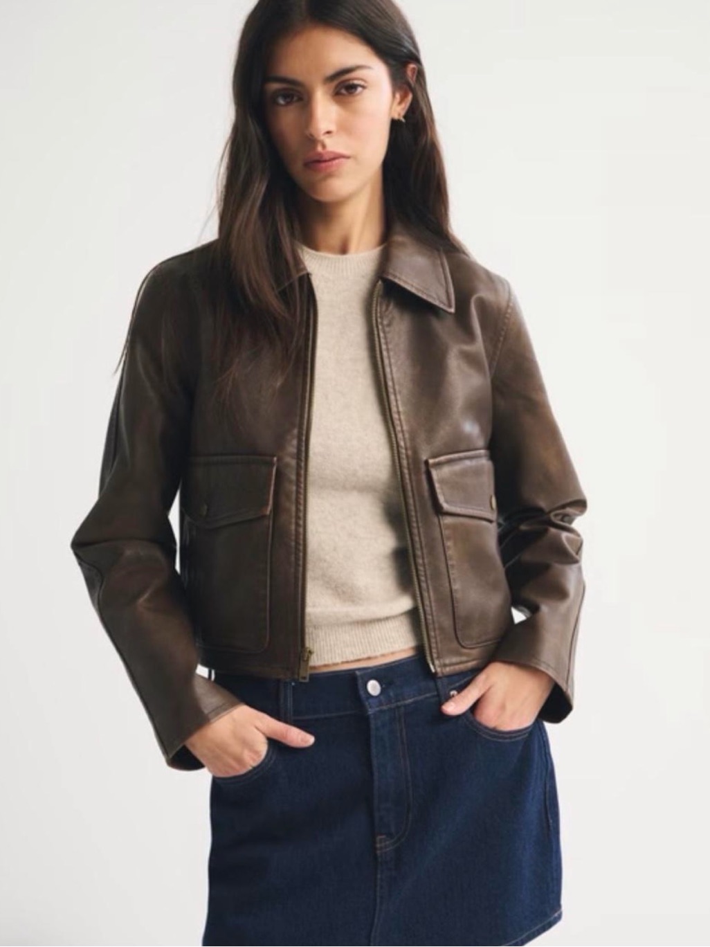 Abercrombie & Fitch Brown Leather Utility Jacket